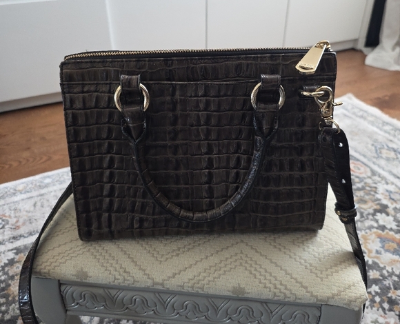 Brahmin Espresso Croc-Embossed Satchel - Picture 2 of 5